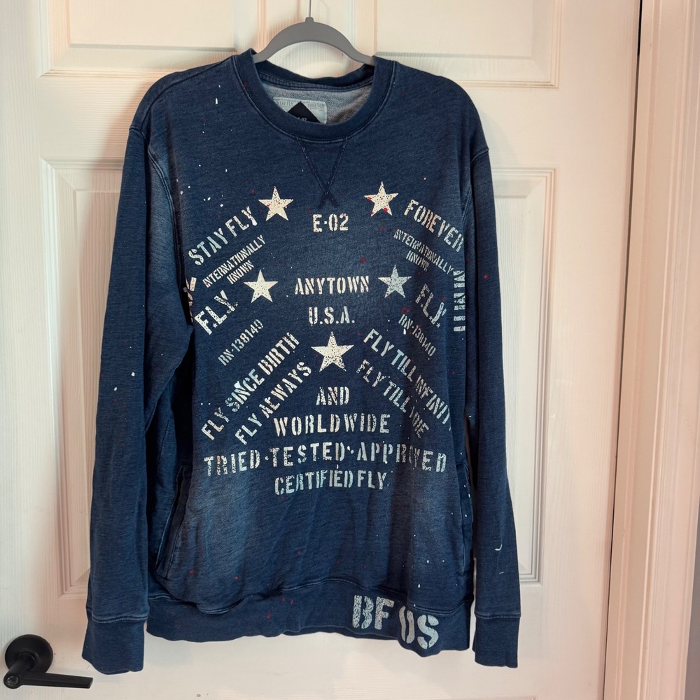 Born Fly Sweatshirt Women XL Blue Graphic Paint Splatter Streetwear E-02